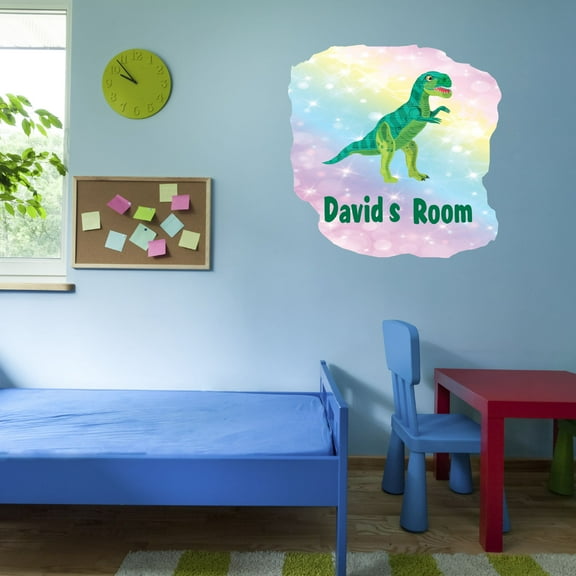 Personalized Watercolor Decal Living Room Wall Decal for Family Dinosaur Animal Customized Name Design Cute Custom Name Decal - Size: 10 In x 10 In