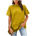 thumbnail image 2 of Tops de Manga Corta de las Mujeres, Moda Color Sólido, Cuello Redondo Línea Trasera Diseño Blusa, 2 of 8