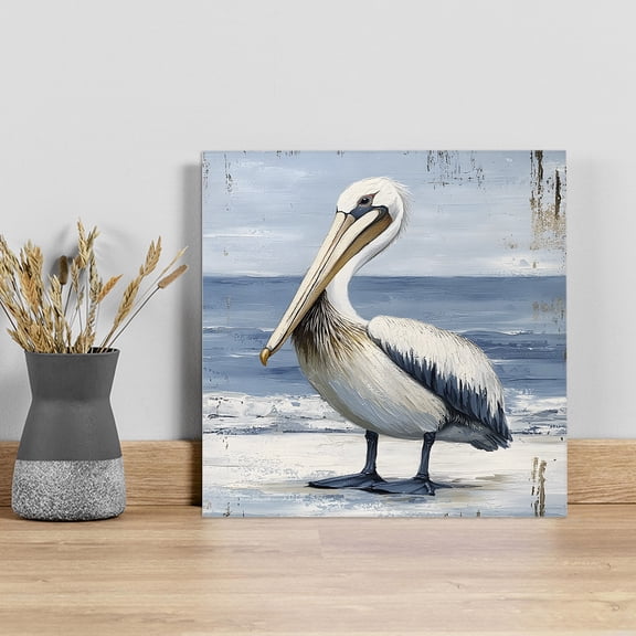 Coastal Pelican Wall Art Painting on Canvas, Modernism Art Oil Painting Birds Canvas Art Home Prints Wall Art Framed Modern Artwork for Living Room Bedroom Wall Decor 8x8in