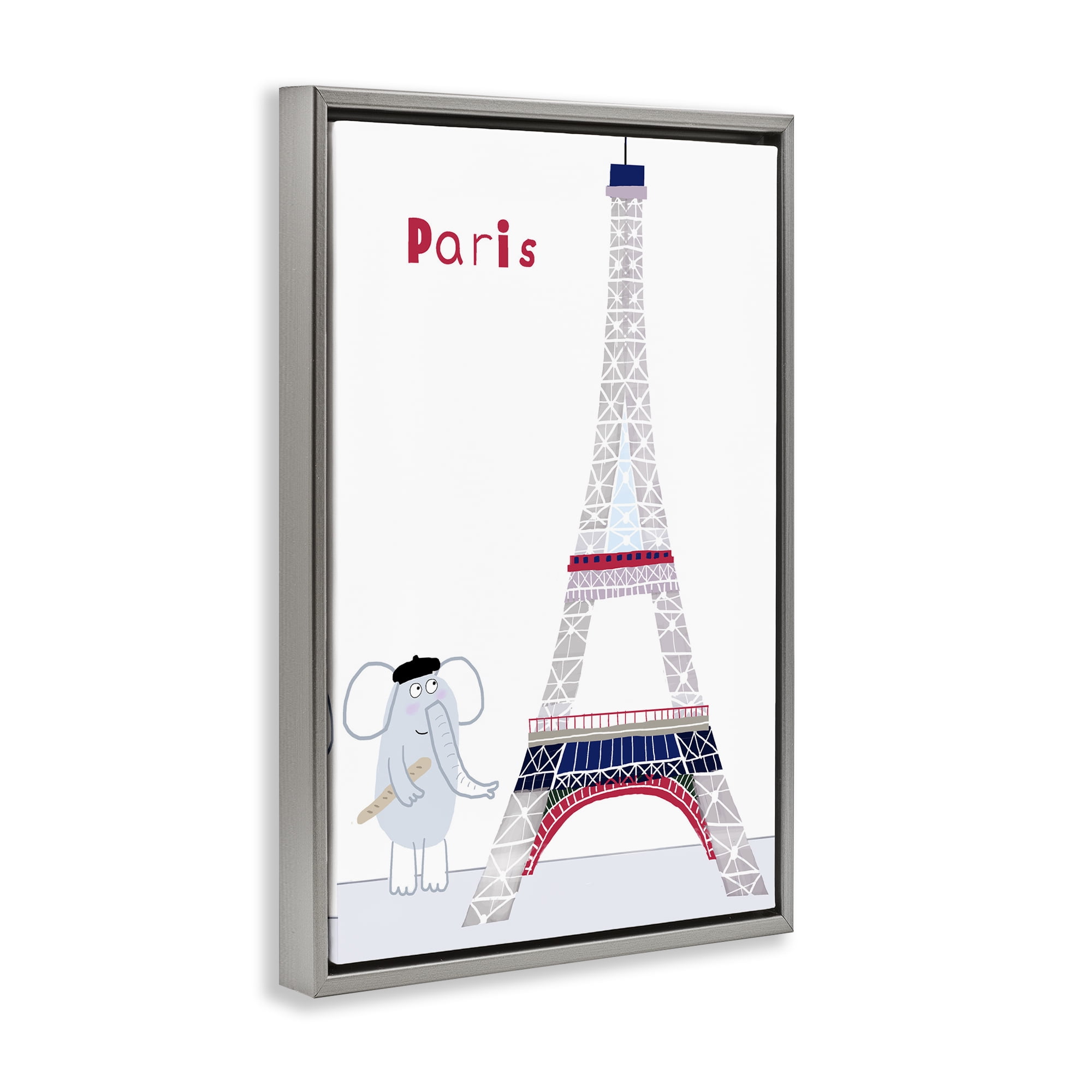 Elephant & Eiffel Tower Gray Framed Floater Canvas Wall Art, design by Carla Daly