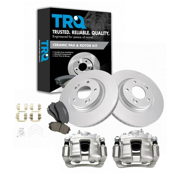 TRQ Front Brake Pad & Rotor Kit Brake Caliper Brake Pads Brake Rotor Ceramic Premium G-Coated Fits Select 2016 Kia Optima