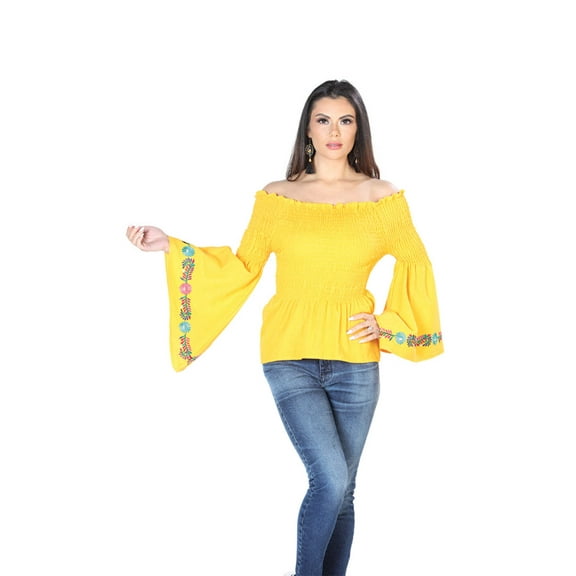 Artisanal Embroidered Blouse 100% Cotton Yellow 603899