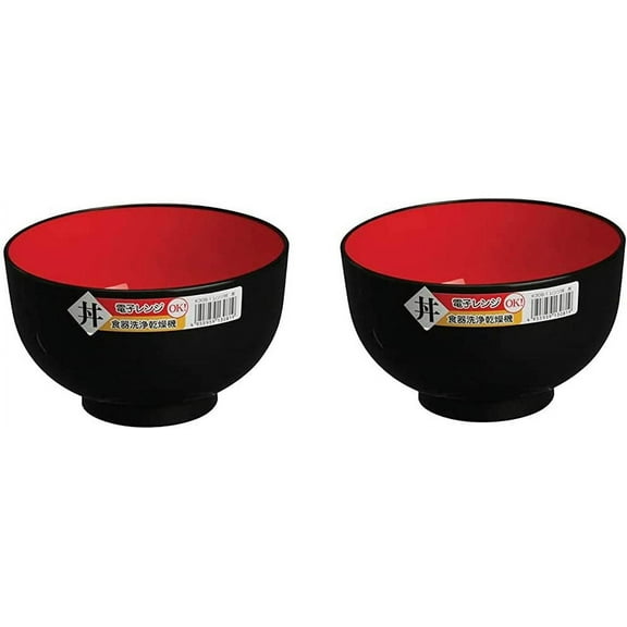 Set of 2 Japanese Large Ramen Bowls – 38oz Pho Udon Noodle and Cereal Bowls – Black and Red Lacquer Plastic – Microwave & Dishwasher Safe – Made in Japan