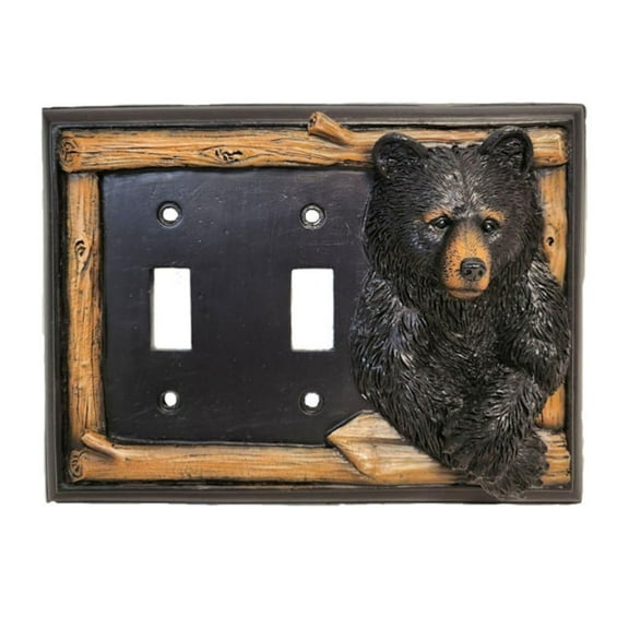 Double Toggle Decorative Light Switch Cover Plate with Black Bear and Tree Branch Accents - Rustic Electrical Cover Plate for Lodge Cabin House Style Ideal for Wildlife and Nature Lovers