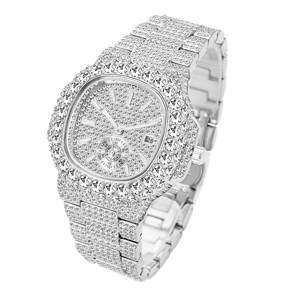 Luxurious Rhinestone Accented Quartz Analog Watch - Elegant Party Dress Timepiece for Men, Waterproof, Perfect for Casual Occasions