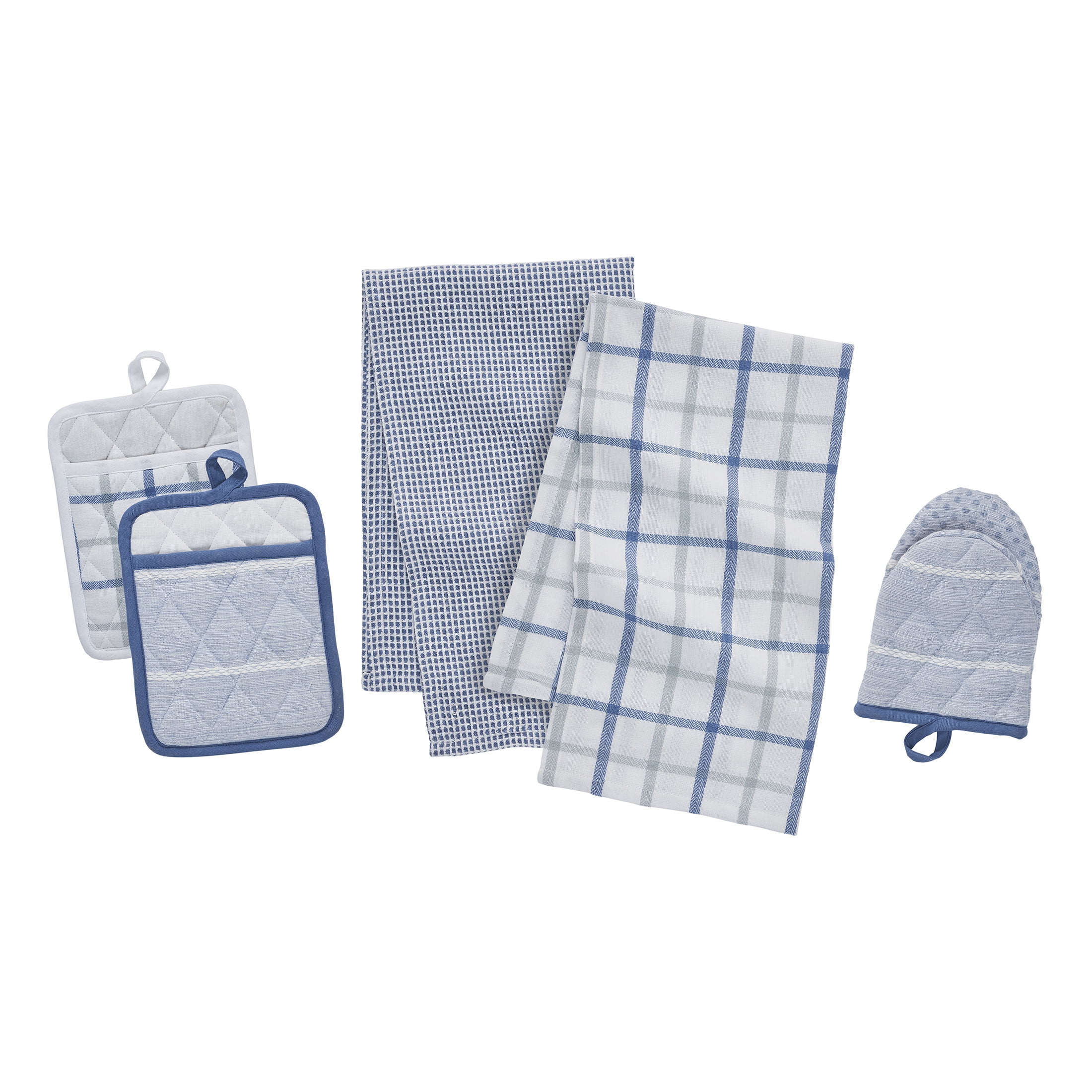 My Texas House Sutton Pick Stitch 5-Piece Kitchen Set, Blue/Gray