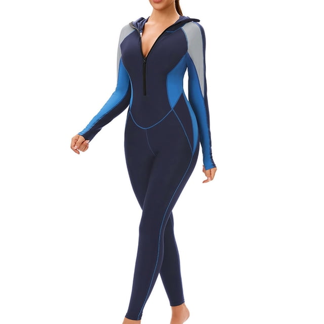 Aislor Maillot de Bain Musulman pour Femmes Burkini une Pièce Maillot de Bain Modeste Protection Solaire Bleu 3TG