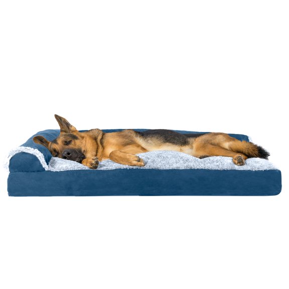 FurHaven Pet Products Two-Tone Faux Fur & Suede Pillow Deluxe Chaise Lounge Pet Bed for Dogs & Cats - Marine Blue, Jumbo