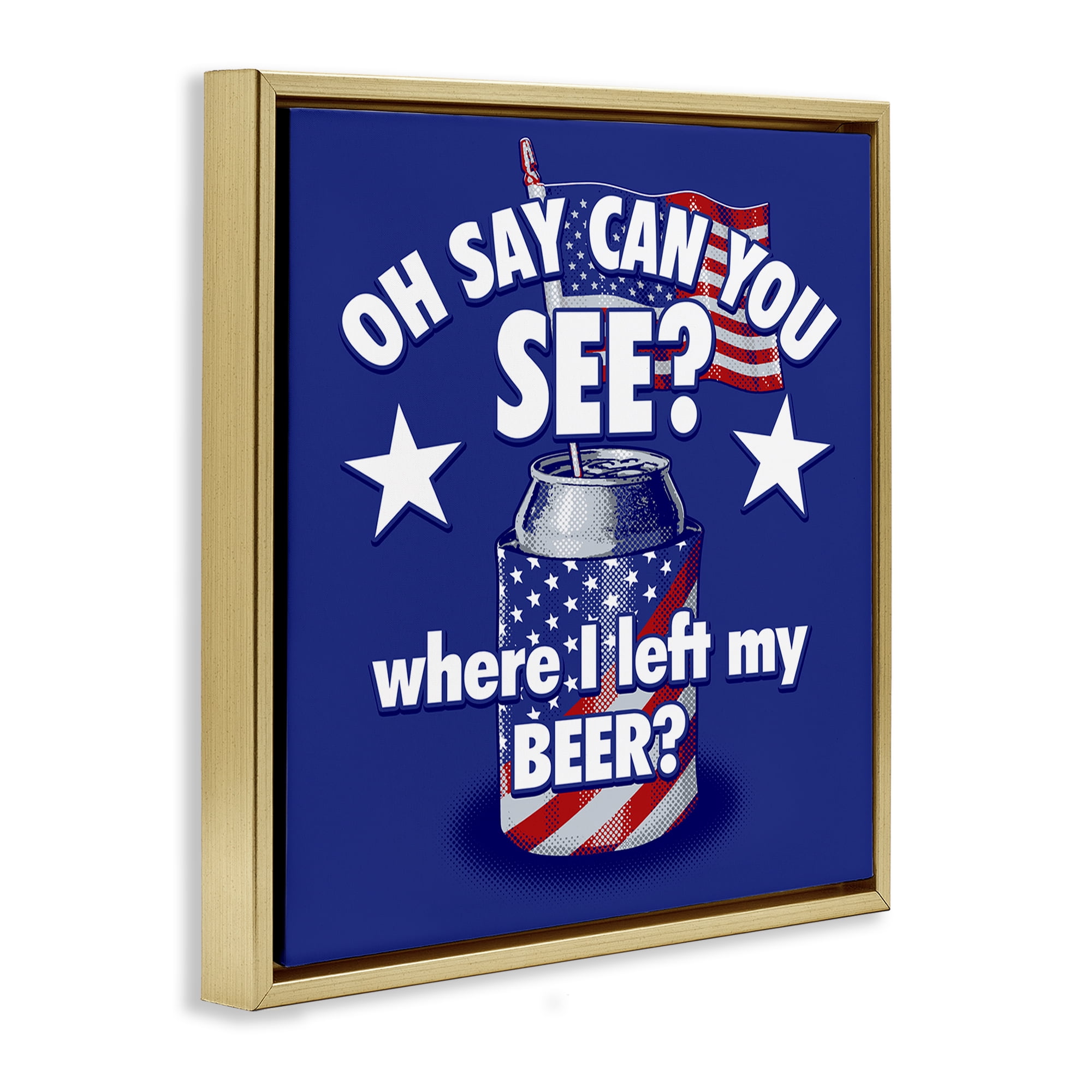 Stupell Industries Funny Patriotic Beer Patriotic Painting Gold Floater Framed Canvas Art Print Wall Art, 18 x 18