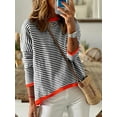 thumbnail image 4 of Franhais Women's Spring Autumn Knit Sweater Long Sleeve Crewneck Casual Striped Knitwears, 4 of 7