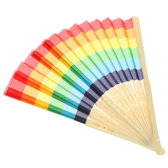 KONTONTY 4Pcs Classic Folding Hand Fan Rainbow Design For Women Men Children Party Use