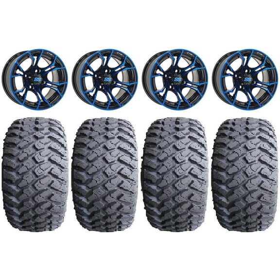 GTW Spyder 12" Golf Cart Wheels Blue 23" Hammer Tires E-Z-GO & Club Car