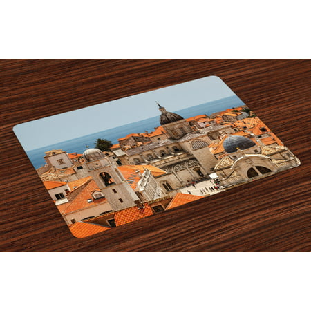European Placemats Set of 4 Aerial View on the Old City of Dubrovnik Walls Medieval Croatia European View, Washable Fabric Place Mats for Dining Room Kitchen Table Decor,Multicolor, by