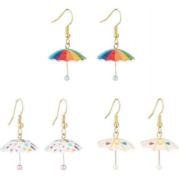 3 Pairs Umbrella Earrings Funny Cute Rainbow Umbrella Drop Dangle Earrings Personality Creative Mini Umbrella Weather Earrings Costume Holiday Jewelry for Womens Gifts for DIY