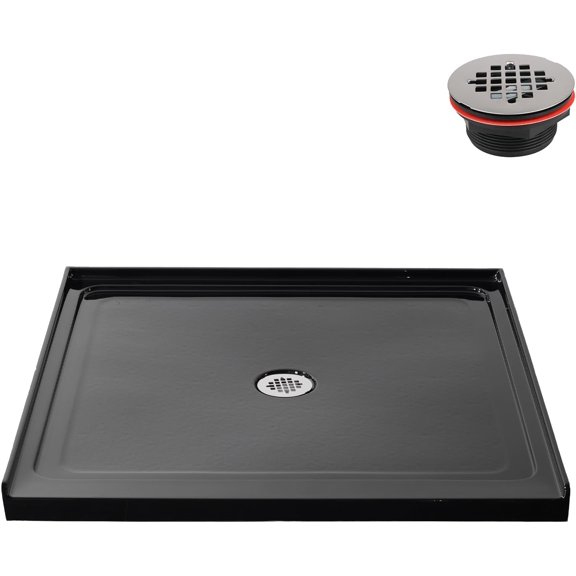 Streamline GB-2540-164-BL 38 in. x 38 in. Alcove Acrylic Shower Base in Glossy Black With Center Drain, Drain Included