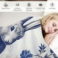 thumbnail image 3 of COMIO Flannel Blanket Throw Blanket (Universal 1) - Excellent Hand Feel Blue and White Porcelain Floral Chinoiserie Rabbit White, 3 of 6