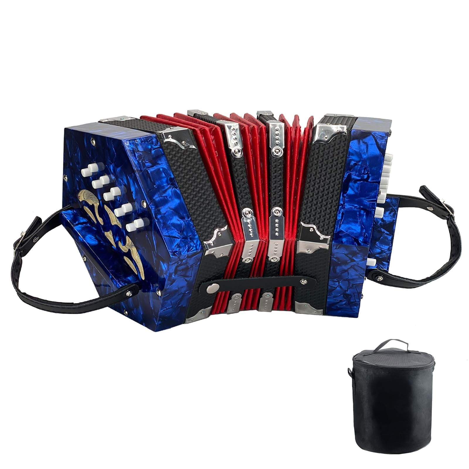 Concertinas,20-Key Accordion for Adults, Professional Accordion for Beginners, Adjustable Hand Straps, Instrument Accessories (Blue)