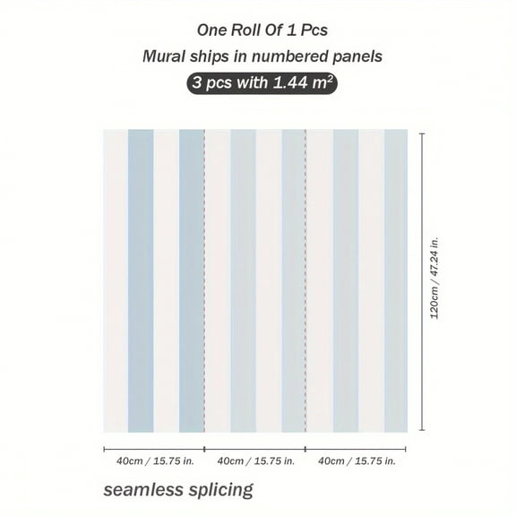 1PC blue and white stripes pattern design thick moisture-proof and waterproof wallpaper, can be self-adhesive tear-off ready to