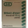G&W Bisacodyl Laxative Suppository Tablets, 010901GW, 10 mg, 100 Count
