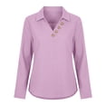 thumbnail image 4 of Asxite Womens Fall Tops Solid Casual Lapel Collar Button Down Long Sleeve Shirts, 4 of 6
