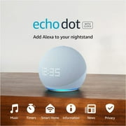 Dot (5th Gen) with clock | Compact smart speaker with Alexa and enhanced LED display for at-a-glance clock, timers, weather, and more | Cloud Blue