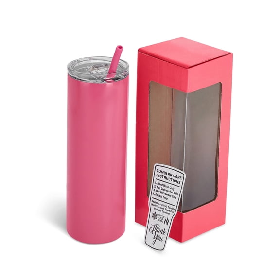 Makerflo Pink 20 oz Skinny Powder Coated Tumbler Ideal for DIY Crafts -Laser Engraving