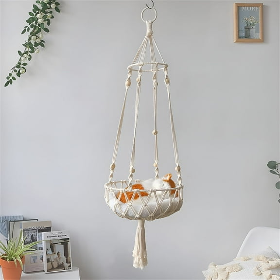 LAMIRO Large Macrame Cat Hammock, Macrame Hanging Swing Cat Dog Bed Basket Home Pet Cat Accessories Dog Cat's House Puppy Bed Gift