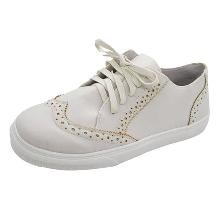 

TOYFUNNY Womens Casual Round Toe Oxford British Style Lace-Up Shoes
