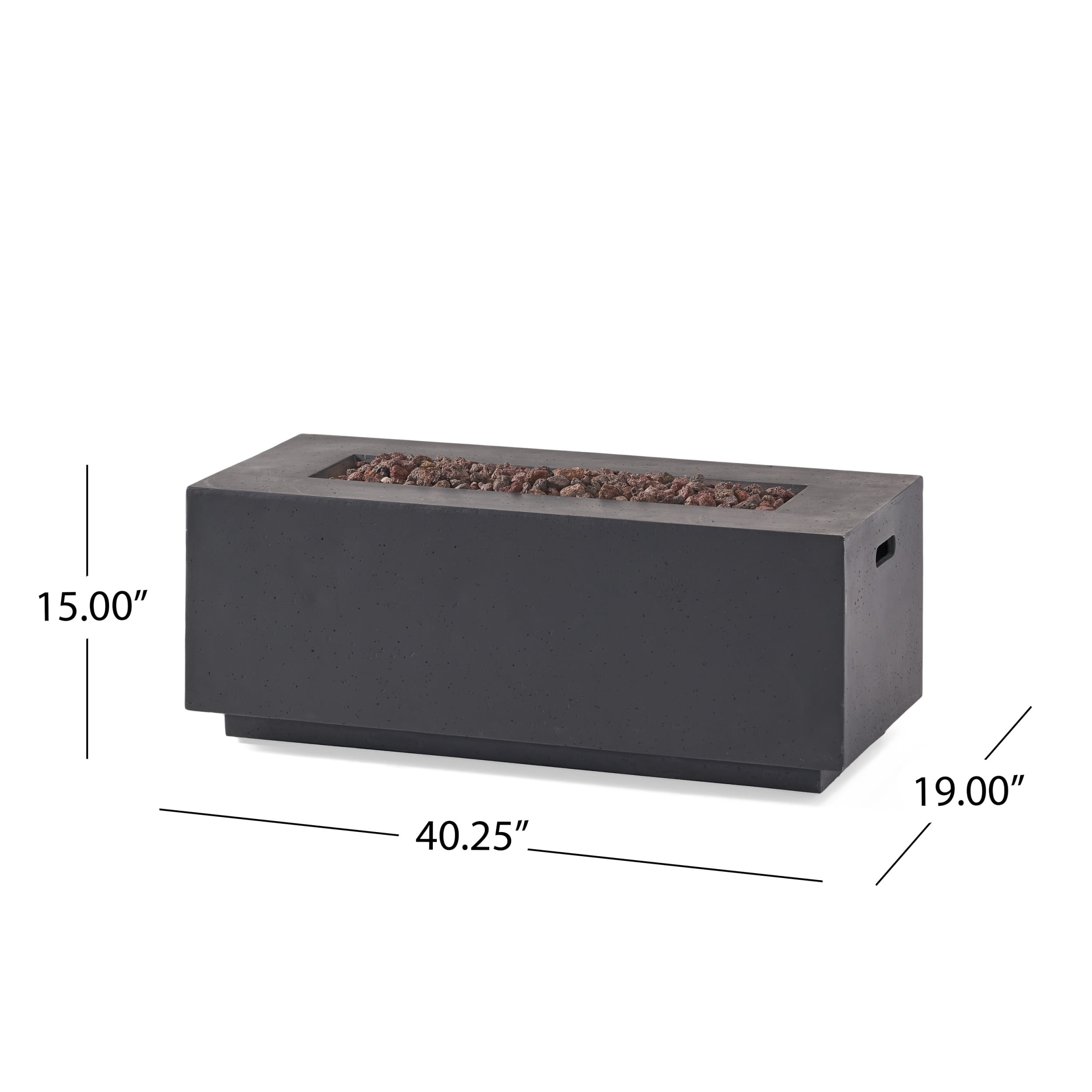 Mayfair Lightweight Concrete Outdoor 40,000 BTU Rectangular Fire Pit (No Tank Holder), Dark Gray