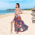 thumbnail image 6 of FORMRS Womens Long Sarong Beach Wrap Semi-Sheer Bikini Skirt Bathing Swimsuit Cover Up, Purple Flowers, 6 of 7
