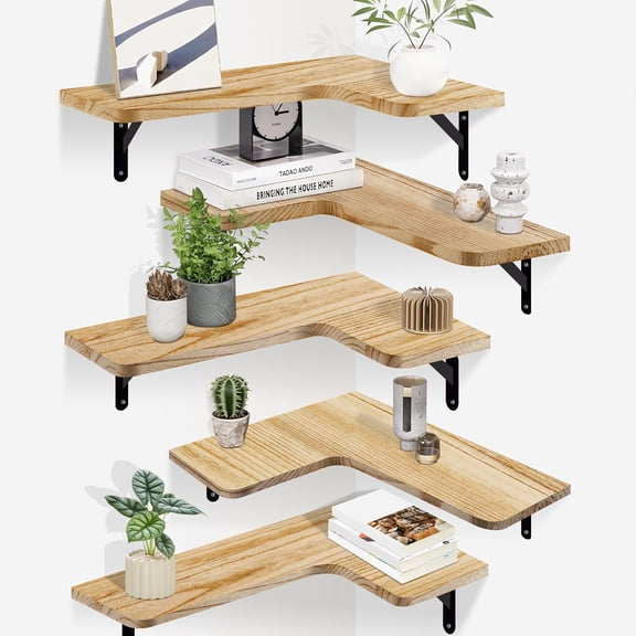 Corner Floating Shelves Set of 5,Floating Corner Shelves Wall Mounted,Wall Shelf for Decor Storage,Wooden Display Shelf for Home Decor,Bedroom,Bathroom,Kitchen,Laundry Room,Living Room