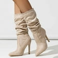 thumbnail image 2 of Mostsola Mid Calf Boots for Women Slouchy Stiletto Pointy Toe Sexy Vintage Suede Zipper Heels, 2 of 9