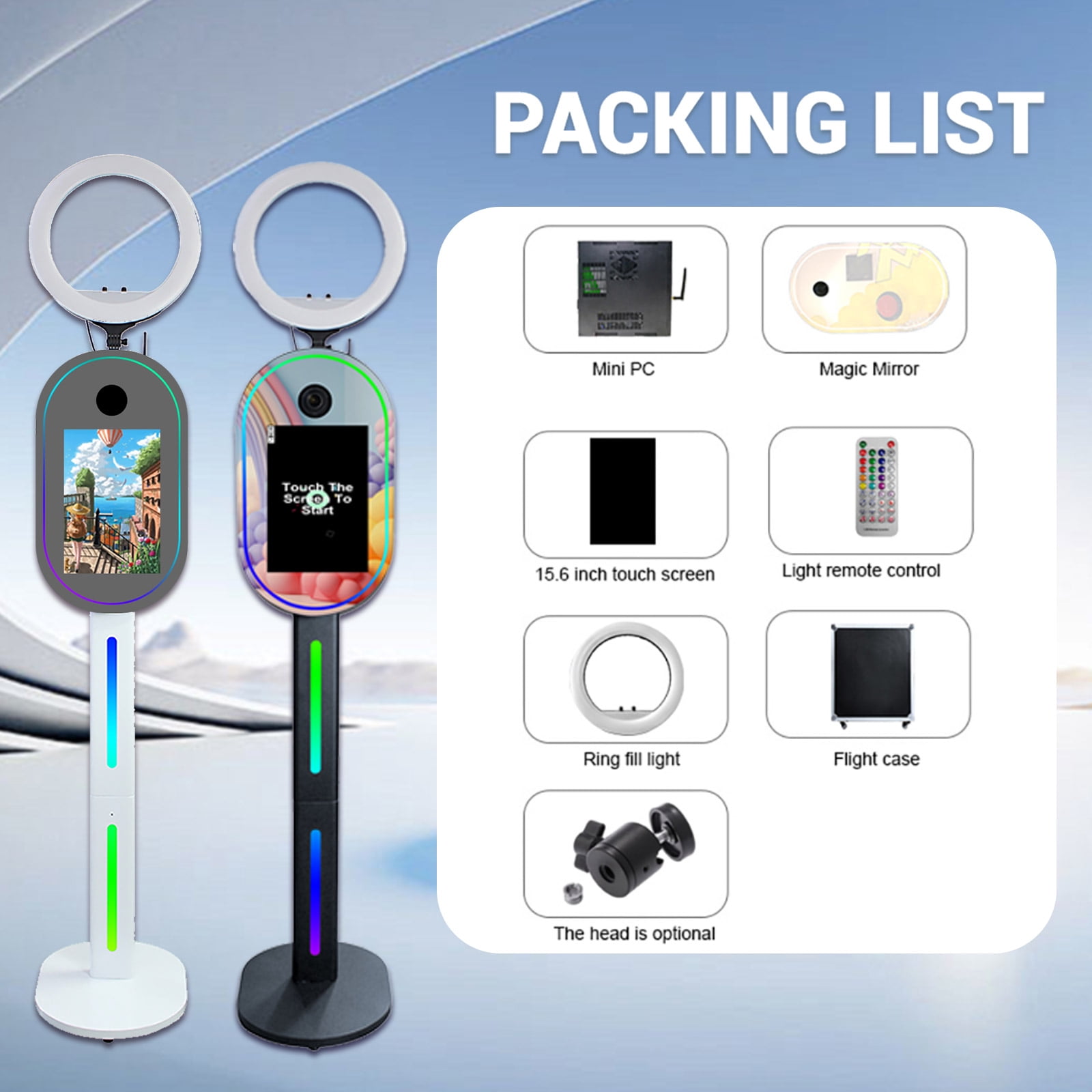 LivFiv 15.6inch Photobooth Machine Touch Screen Face Mirror Selfie with Flight Case for Party Event
