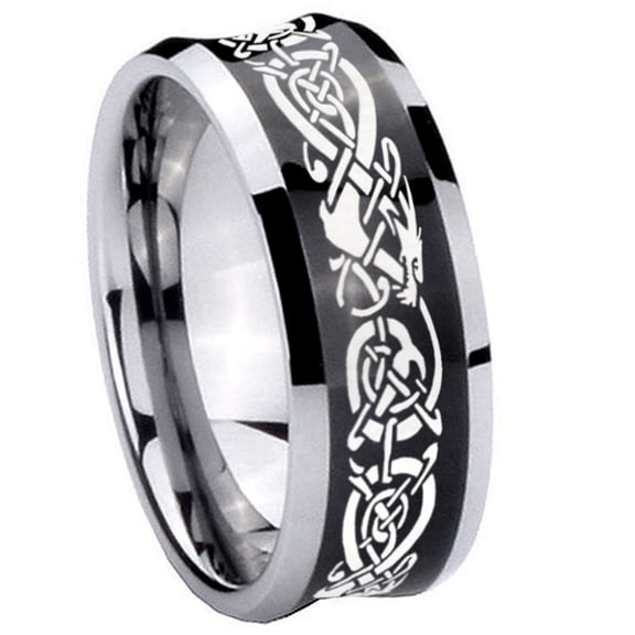 Celtic Dragon Concave Black Tungsten Men Ring 10MM