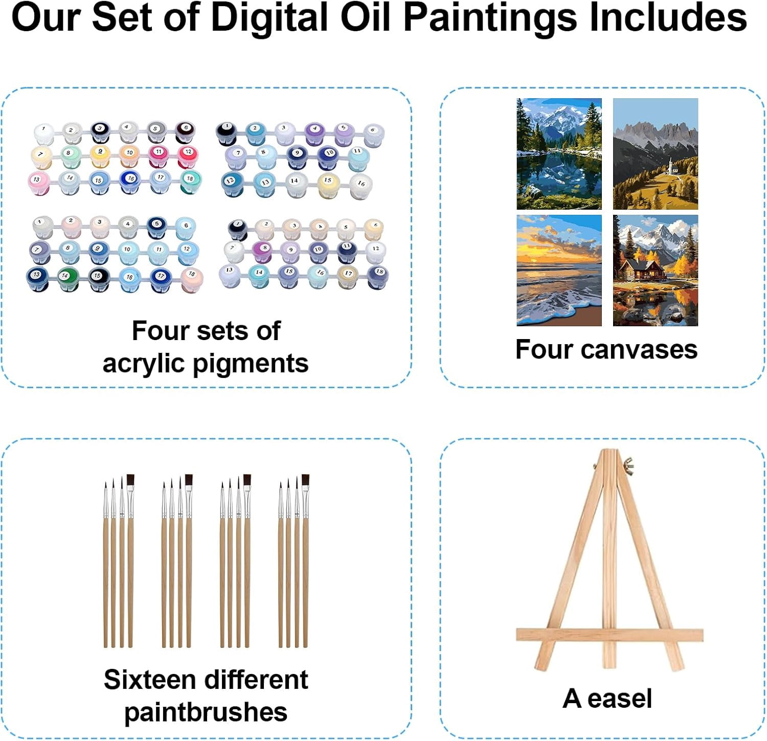 Qoosea 4 pack Paint by Number for Adults Canvas, DIY Landscape Paint by Number Kits for Adults Beginner, Home Wall Decor, Gifts (12x9 inch)