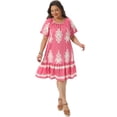 thumbnail image 3 of DARING DIVA Women's Plus Size Summer Boho Short Sleeve Flared Midi Dress 4X Pink, 3 of 6