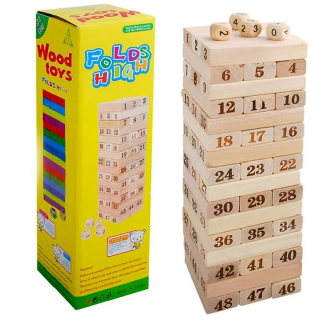 48 juegos de mesa apilables de madera con números estampados, rompecabezas para niños, niñas y niños, para interiores y exteriores.