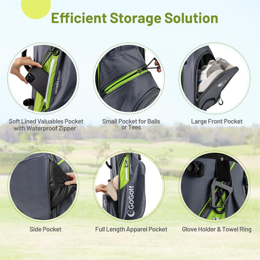 Topcobe Golf Stand Bag Lightweight with 8 Way Top Dividers and 5 Zippered Pockets-Gray, Indoor Sports Equipment