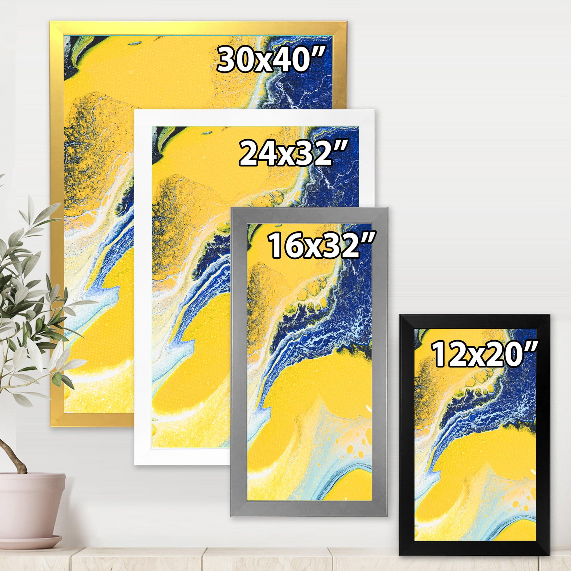 Designart 'Abstract Composition In Blue and Yellow VII' Modern Framed Art Print