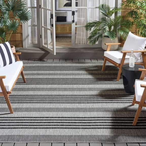 Safavieh Beach House Jenelle Striped Indoor/Outdoor Area Rug, Gray/Charcoal, 6'7" x 6'7" Square