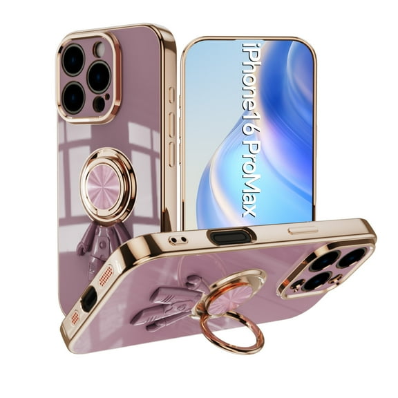 Slim Case for iPhone 15 Pro Max,Cute Cartoon 6D Plating Astronaut Hidden Magnetic Ring Kickstand Soft TPU Shockproof Corner Protection Drop Proof Edge Bumper Cover For iPhone 15 Pro Max,Purple