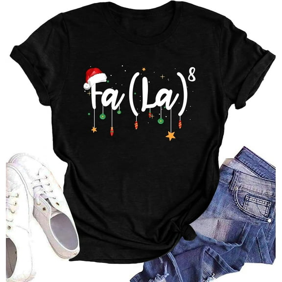 Funny Christmas Shirts for Women: FA (LA) 8 Shirt Math Teacher Santa Hat Xmas Holiday T-Shirt