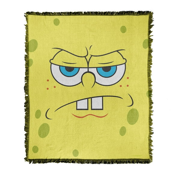 Spongebob Blanket, 50"x60" Spongebob Angry Face Woven Tapestry Cotton Blend Fringed Throw Blanket