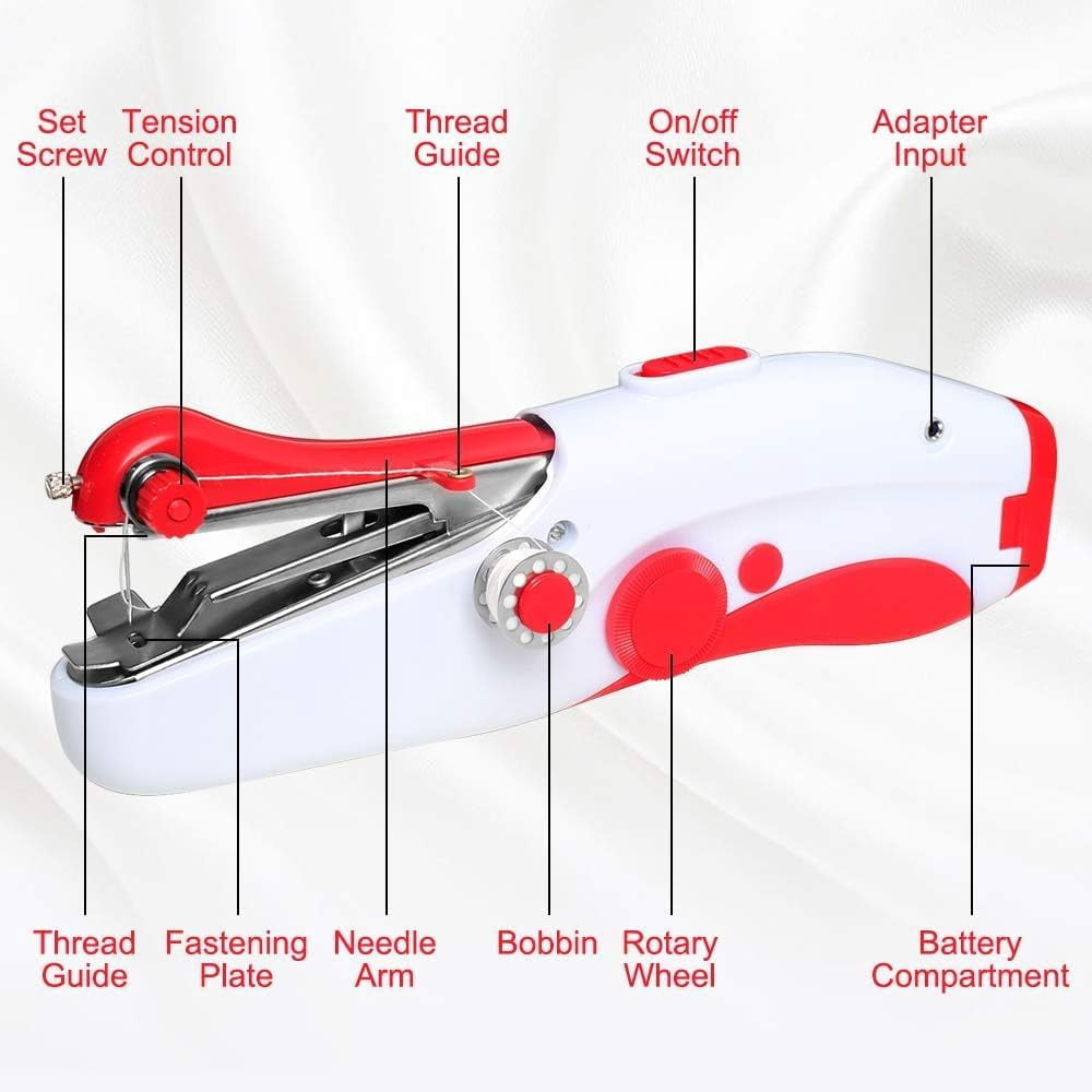 Handheld Sewing Machine, Mini Portable Electric Sewing Machine for Beginners Adult, Easy to Use and Fast Stitch Suitable for Clothes,Fabrics, Cutains,DIY Home Travel (RedWhite)
