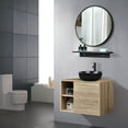 thumbnail image 4 of FULLWATT Wall Mounted Bathroom Vanity Set with Mirror Storage Shelf, PVC Sheet Natural Cabinet with Black Side Panels (Cabinet + Sink), 4 of 10