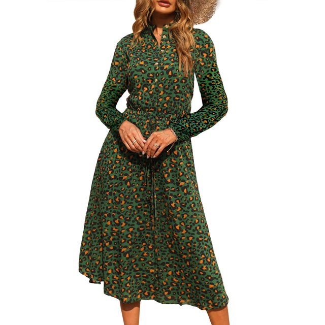 Vestido De Manga Larga Para Mujer, Vestido De Manga Larga Con Estampado De Leopardo Y Botones Para Vacaciones Para Mujer Para Club ANGGREK Otros