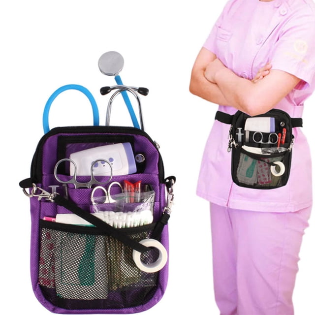 Riñonera de enfermera con múltiples compartimentos, soporte para cinta, organizador, cinturón, riñonera para vendas, estetoscopios, de , - púrpura Baoblaze Enfermera Fanny Pack