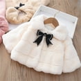 thumbnail image 3 of Little Girl Fur Winter Coat Cute Thick Jacket Fuzzy Cape Cloak Overcoat Outwear with Bowknot Fall Baby Boy Girl Outwear for Birthday Gifts 12-18 Months, 3 of 7