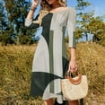 thumbnail image 4 of Sage Green Geometric Green Modern Abstract Women's 3/4 Sleeve Dresses Elegant A-Line Midi Dress Flare Summer Casual Sundress, 4 of 9