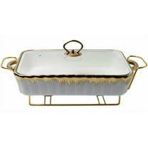 Ceramic Chafing Dish 12"x9" Chafer Buffet Catering Restaurant Water Pan Fuel Holder Large Size Gold Metal Base Legs